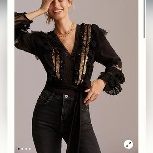 Anthropologie Black and Gold Blouse